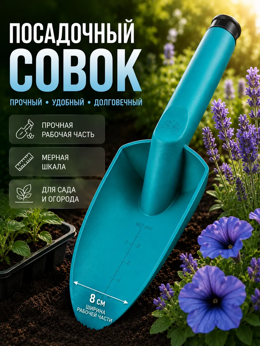 Совок посадочный с мерной шкалой широкий, 1шт