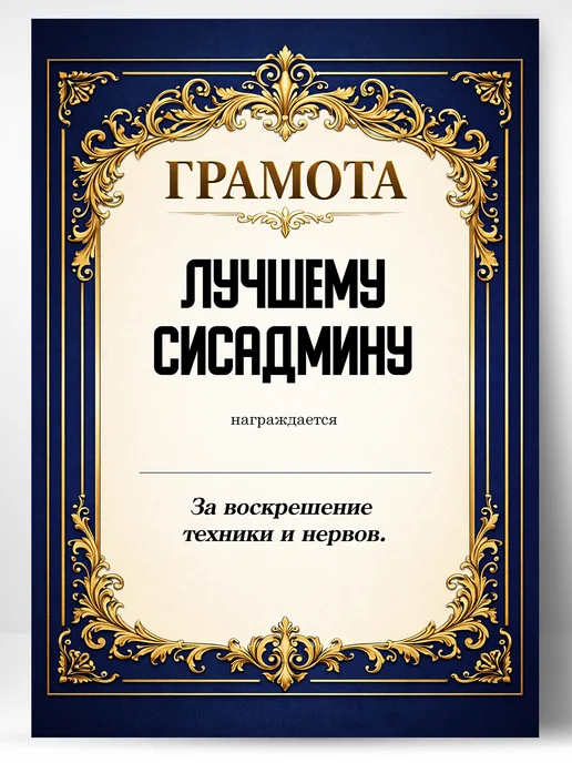 Грамота диплом в подарок - Самой дорогой, Лучшему сисадмину