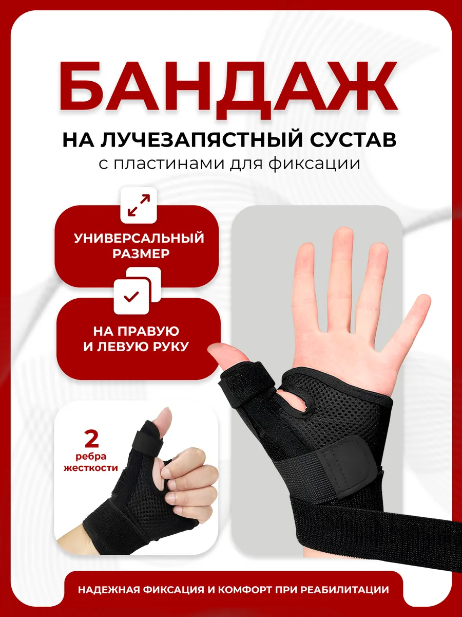 Бандаж на запястье с фиксацией пальца, черный