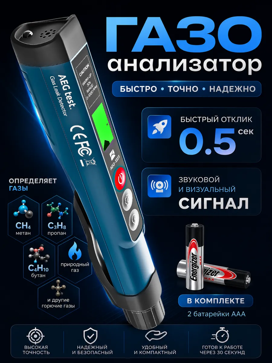 Газоанализатор детектор утечки горючих газов AEG-1223