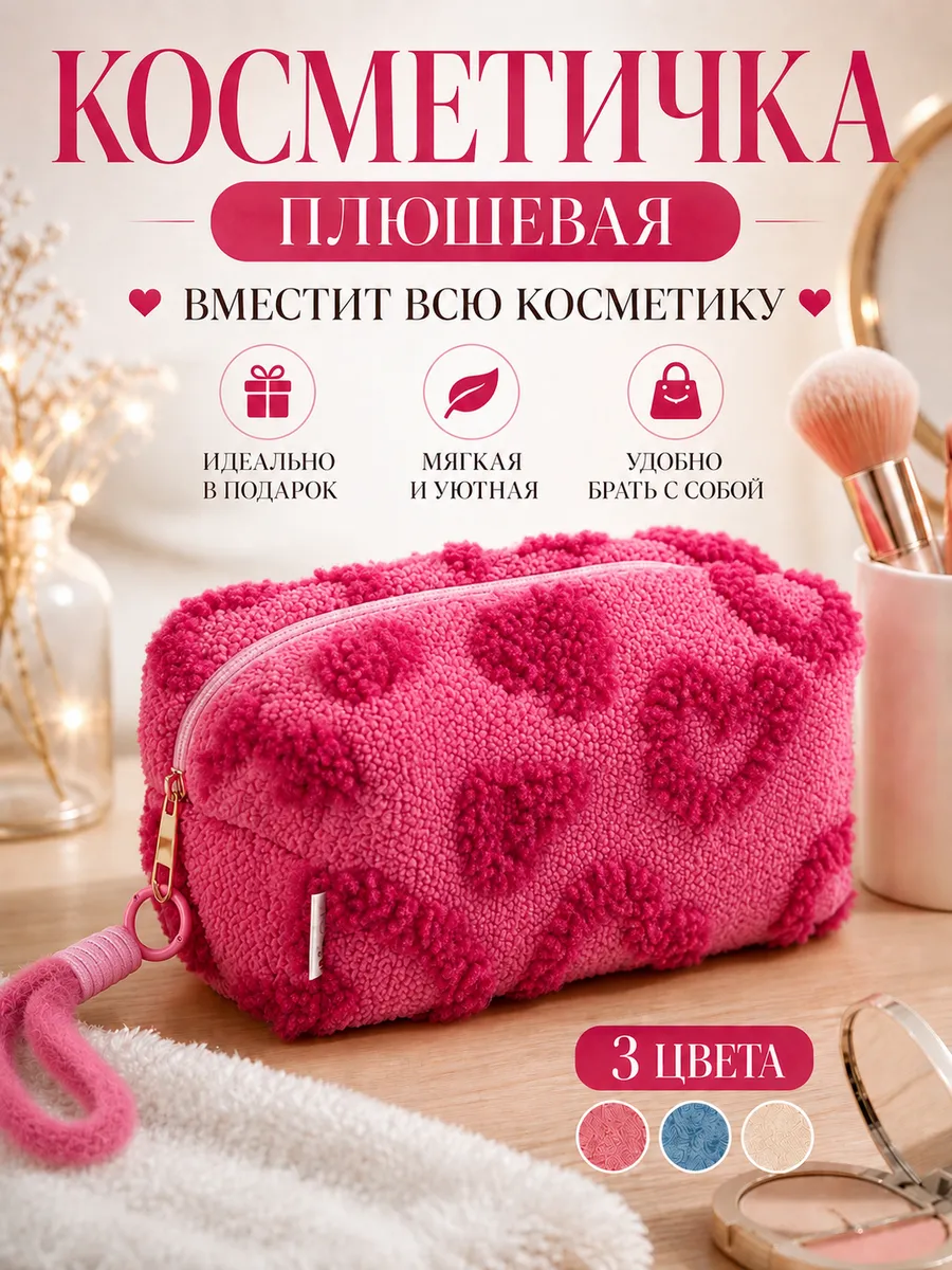 Косметичка женская плюшевая