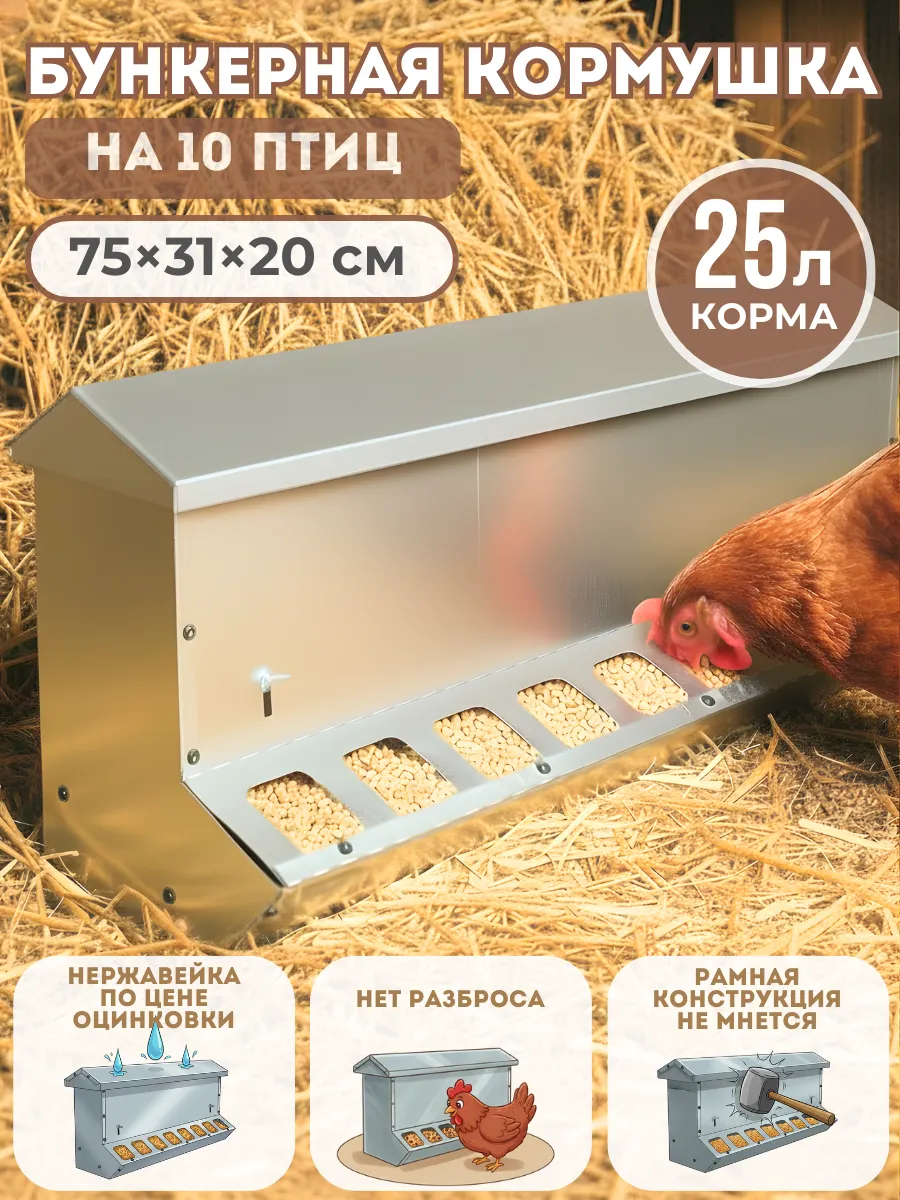 Бункерная кормушка для птицы Нетпотерь 25 л, нержавейка