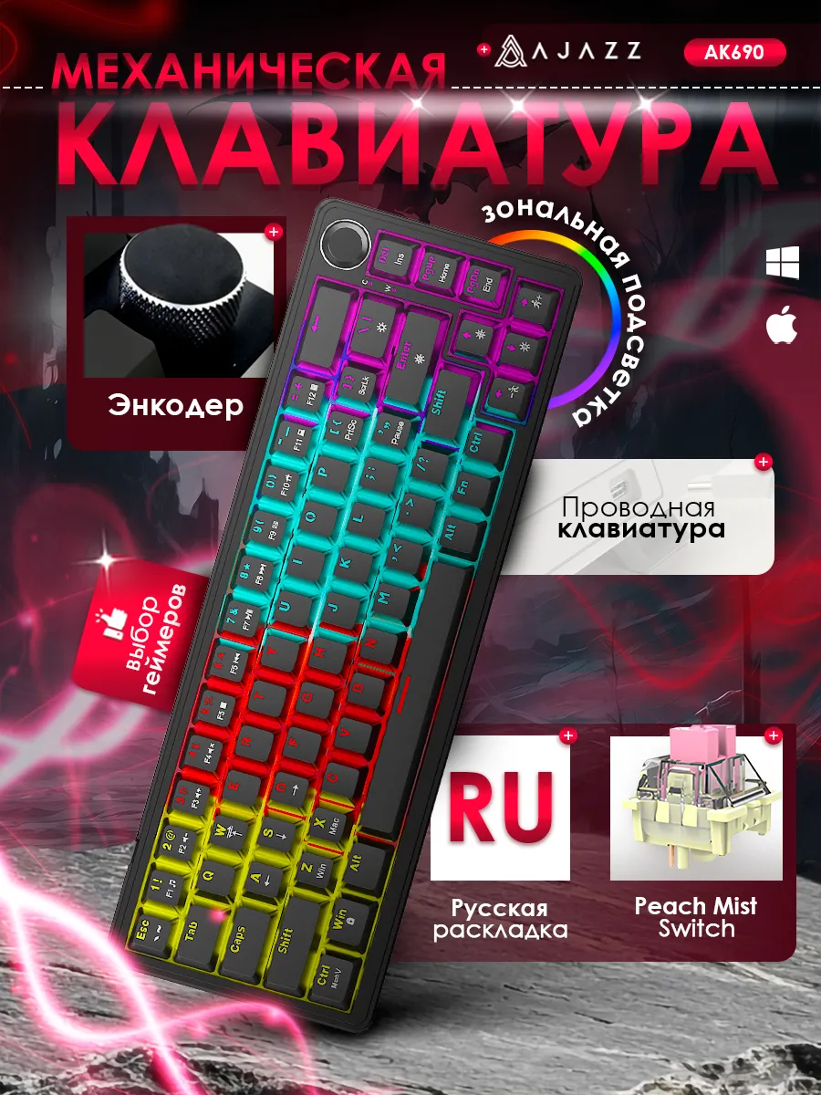 Клавиатура механическая AK690, русская раскладка, зональная