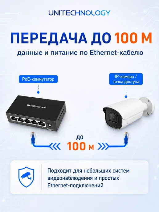 PoE-коммутатор UT-SCF1005P-48W, 5 портов 100 Мбит с, 48 Вт, фото 5