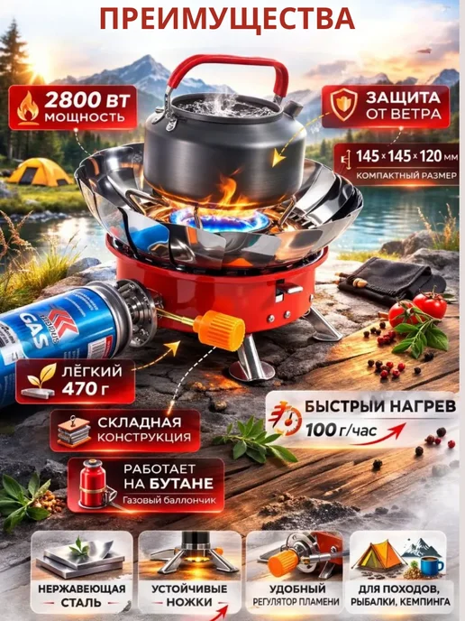 УСТИ Газовая плитка туристическая портативная для походов, вариант, фото 2