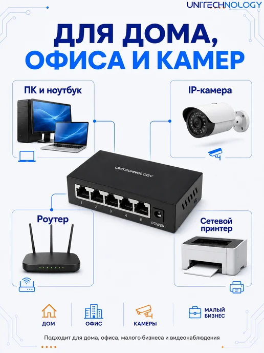 Нет бренда Коммутатор сетевой 5 портов 100 Мбит с металлический, вариант, фото 4
