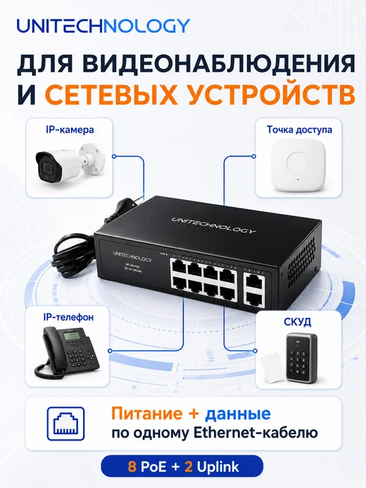 PoE коммутатор для IP-камер, 8 PoE, 120 Вт, 120 Вт, фото 3