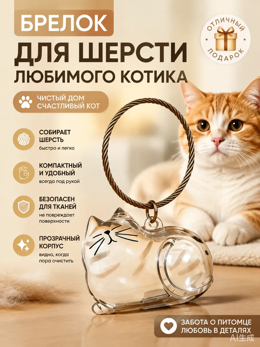 брелок для шерсти кота