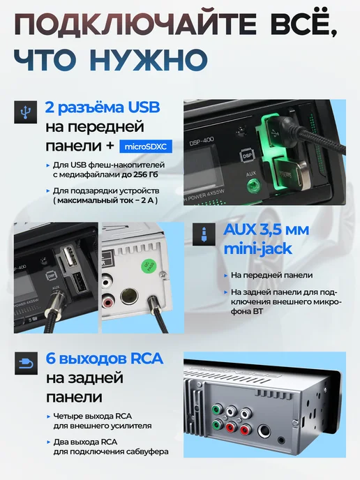 Premiera Магнитола DSP-400 ресивер 1DIN с DSP процессором, вариант, фото 5