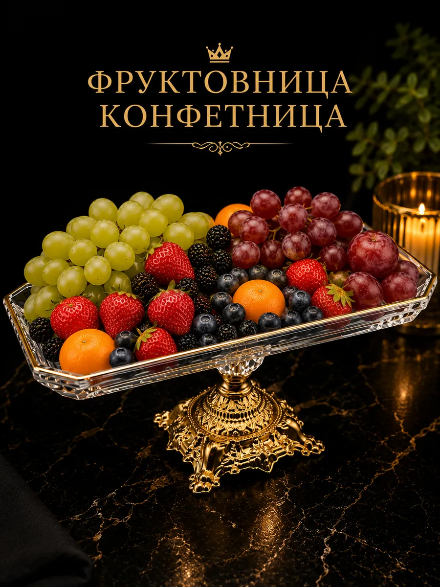 Фруктовница металлическая со стеклянным блюдом