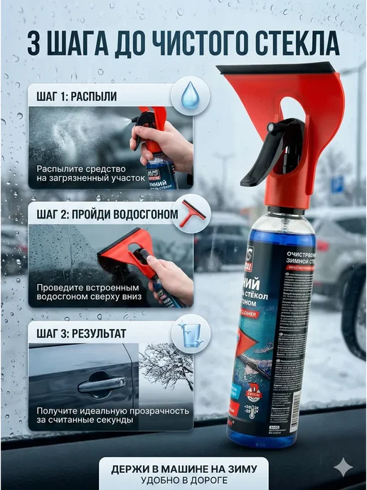 АН91 Очиститель стекол авто зимний с водосгоном 2в1, 250 мл, фото 4