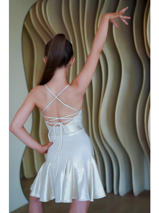 SARDANA DRESS Блестящее танцевальное платье для девочки с открытой спиной, бежевый, фото 4