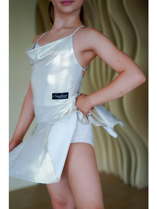 SARDANA DRESS Блестящее танцевальное платье для девочки с открытой спиной, бежевый, фото 5