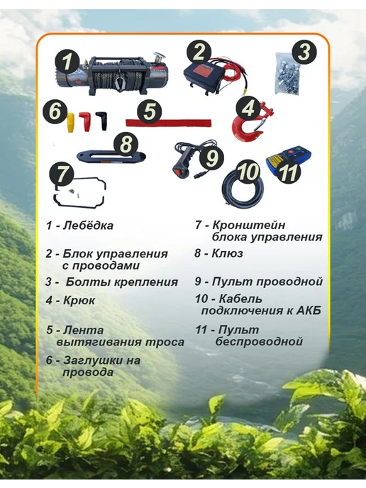 Лебедка электрическая 12V 12000lbs кевларовый трос 5443кг, 5443 кг, фото 2
