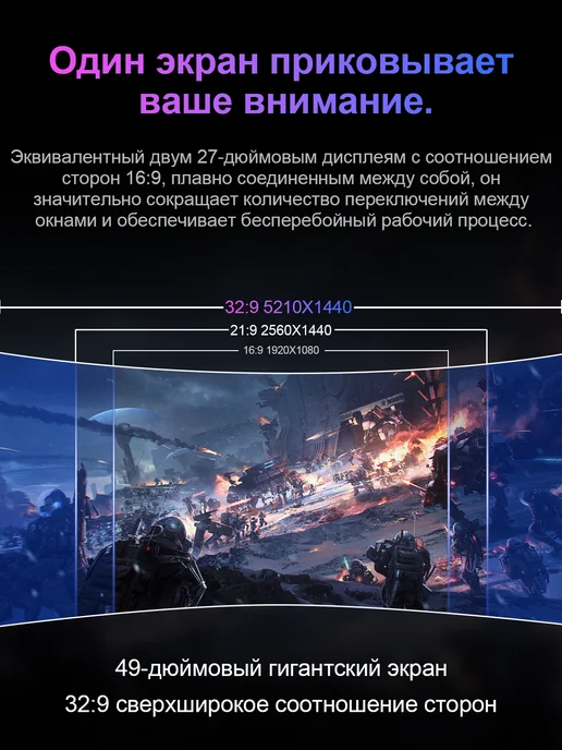 Reletech Монитор для ПК игровой игознутый 49", 165 Гц, 5210x1440, 5210x1440, фото 3