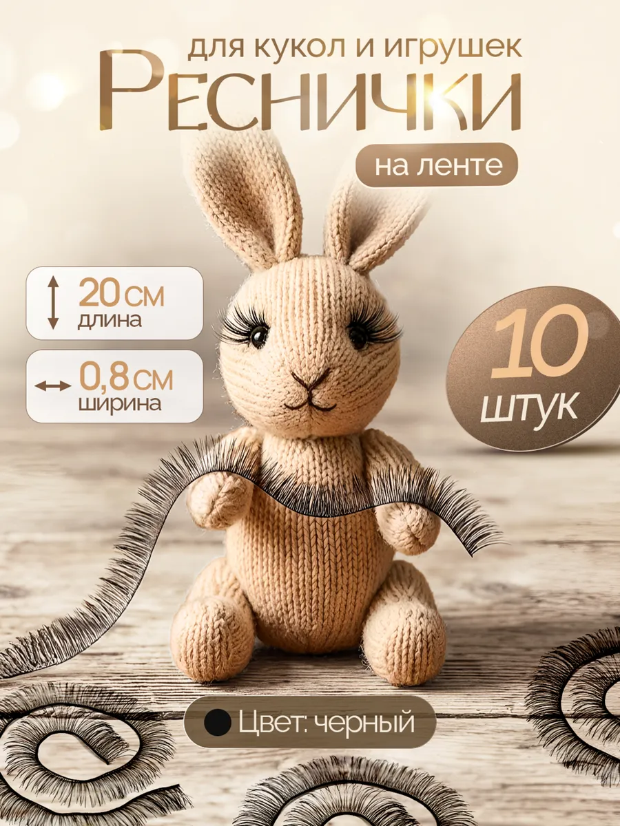 Ресницы черные для кукол и игрушек на ленте для рукоделия