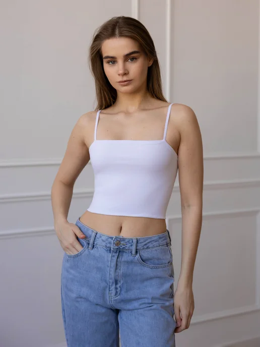 Lovely Queens Топ на тонких бретелях базовый белый, белый