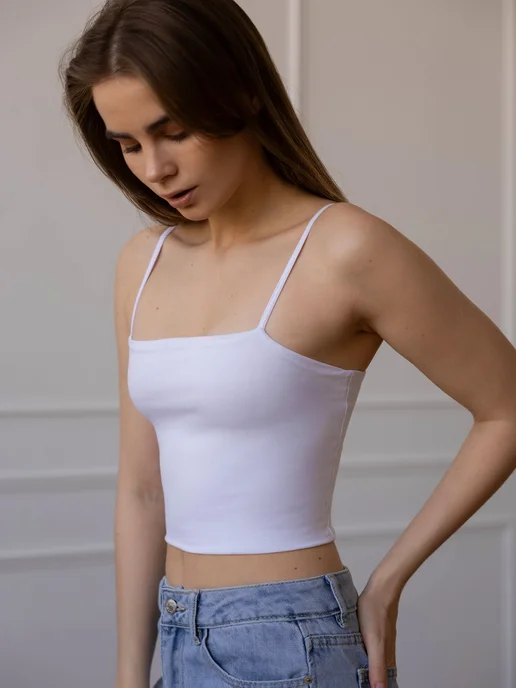 Lovely Queens Топ на тонких бретелях базовый белый, белый, фото 6