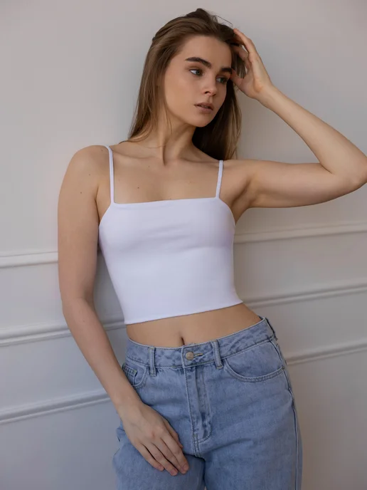 Lovely Queens Топ на тонких бретелях базовый белый, белый, фото 7