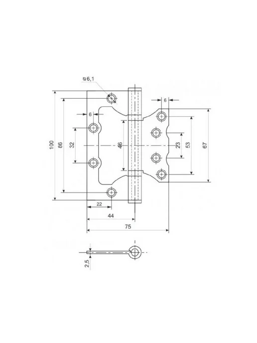 S-locked Петля дверная-бабочка B-100*75*2.5 2BB-BL, 100x75, фото 2