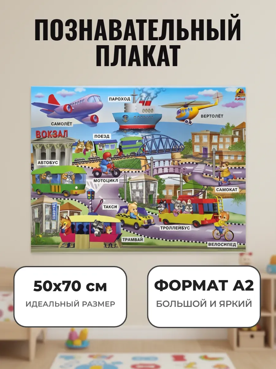 Развивающий плакат А2 для дет сада и школы. Транспорт