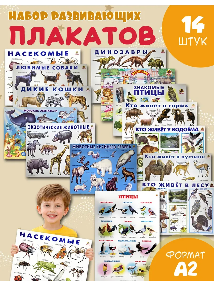 Набор 14 больших обучающих плакатов А2 для дет сада и школы
