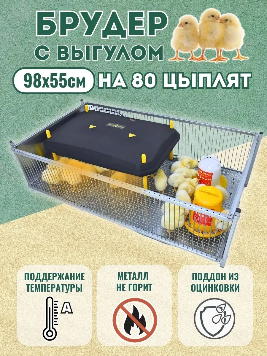 Брудер для цыплят с обогревательной панелью 40х60 выгул