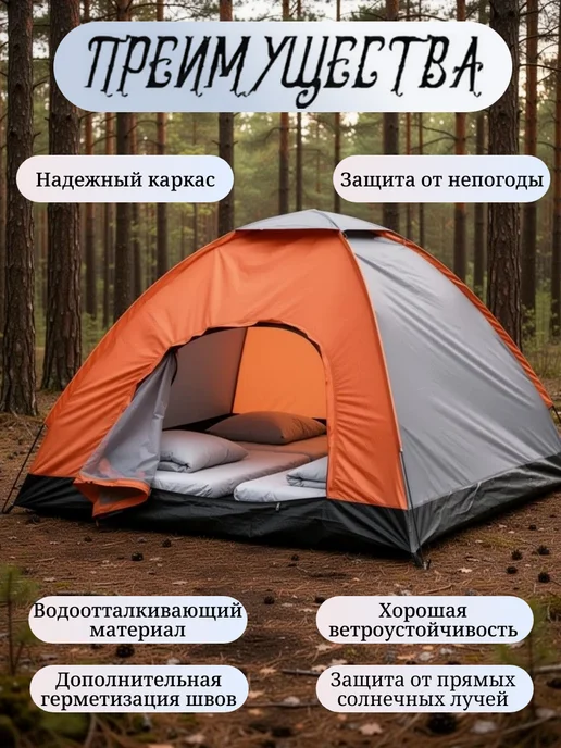 Палатка летняя туристическая 3-х местная автоматическая, вариант, фото 2