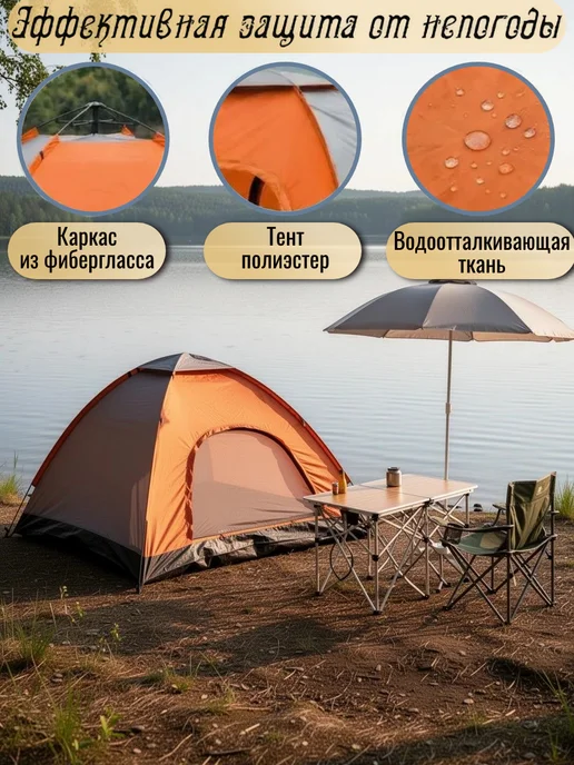 Палатка летняя туристическая 3-х местная автоматическая, вариант, фото 3