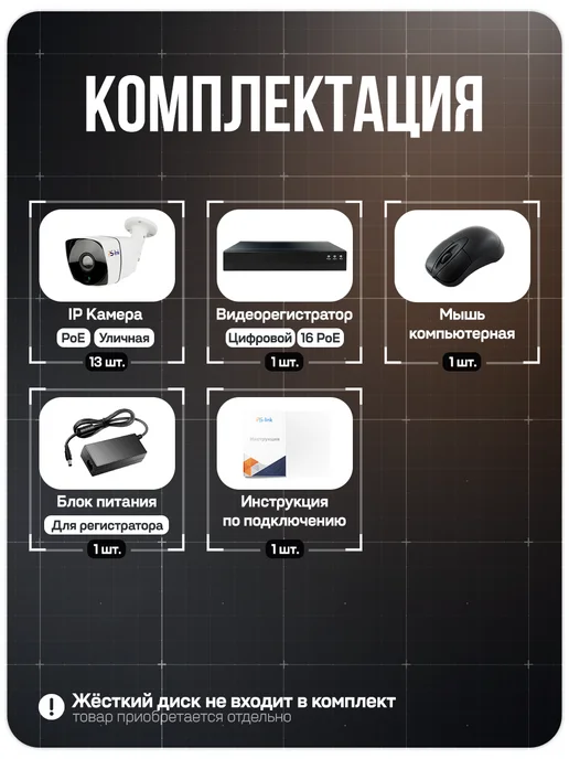 Ps-Link Комплект видеонаблюдения IP 5Мп KIT-С513IP-POE, черный, фото 3
