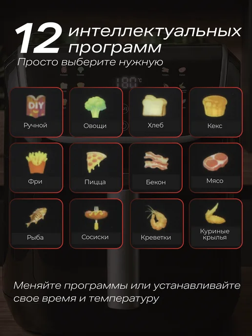 GRIGO Аэрогриль электрический для дома 5 литров, 7 л, фото 5