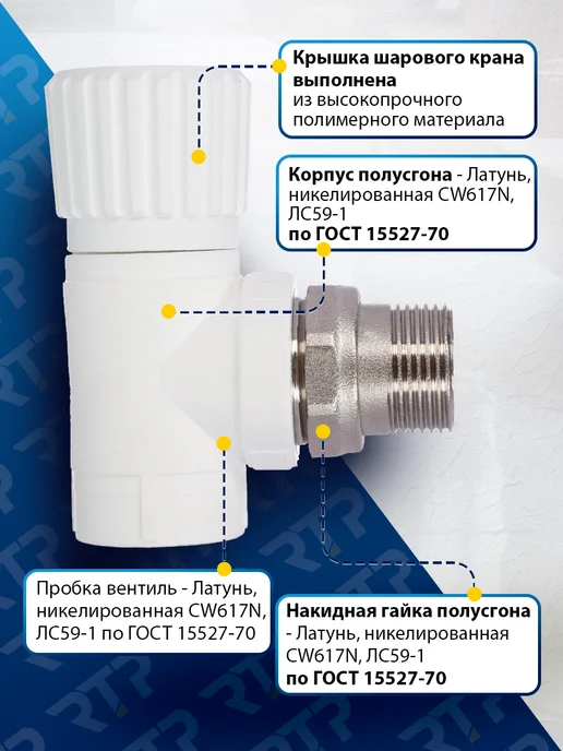 RTP Вентиль PPR для радиатора отопления D25 mm x G 3 4" угловой, белый, фото 2