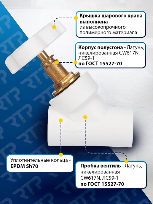 RTP Вентиль PPR D20 mm ВН для водоснабжения и отопления, белый, фото 2