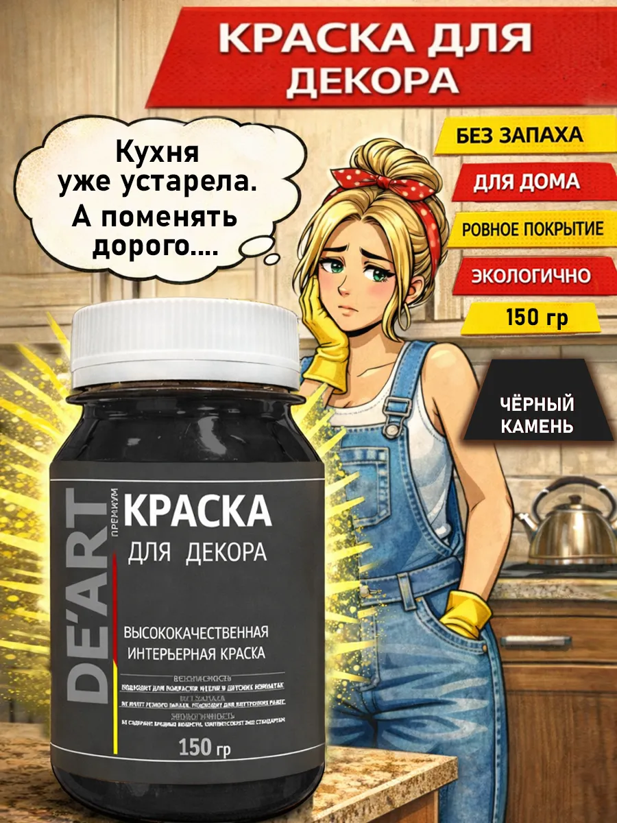 Краска для декора и мебели 150гр черный камень