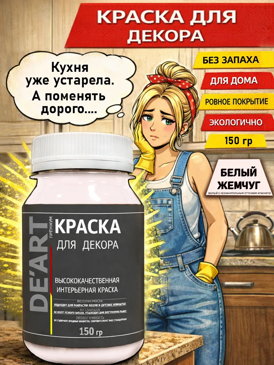 Краска для декора и мебели 150гр белый жемчуг