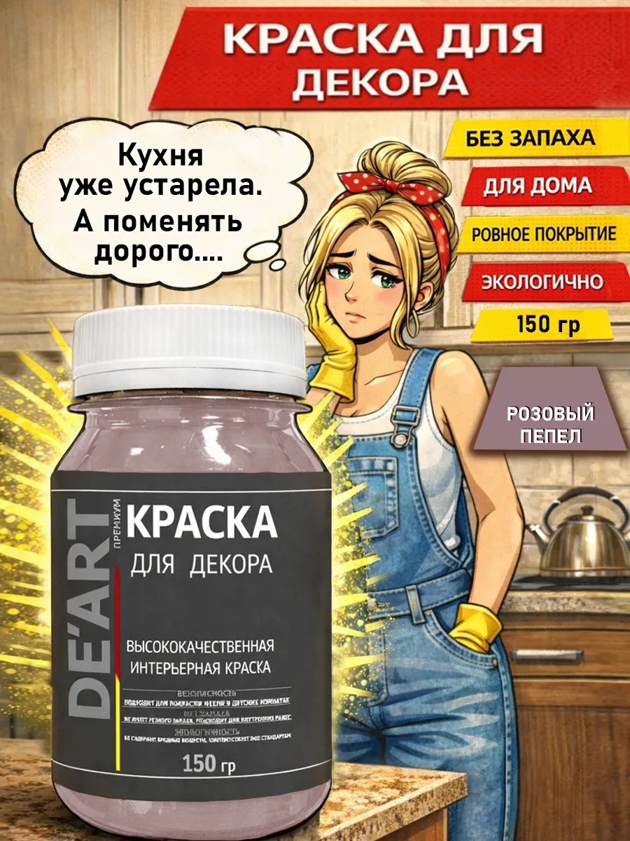 Краска для декора и мебели 150гр розовый пепел
