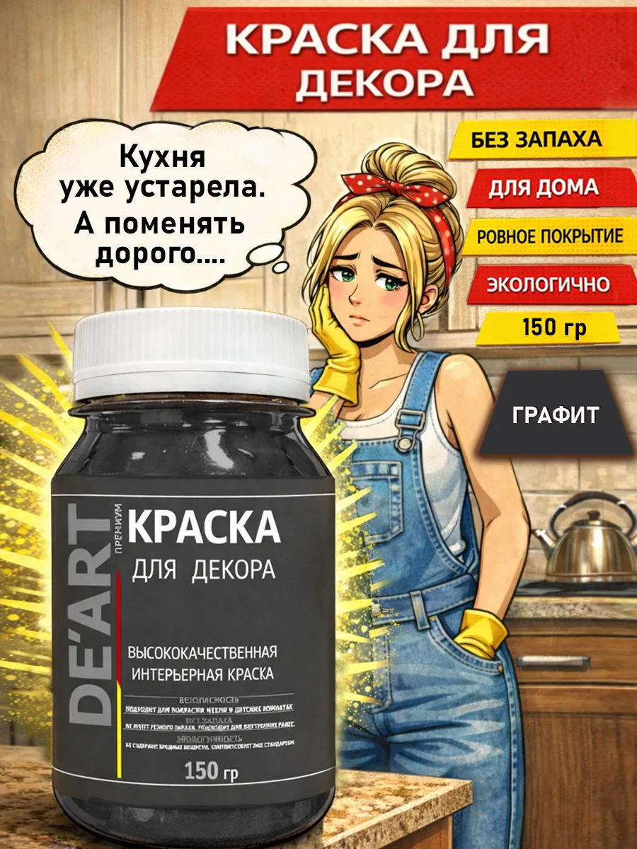 Краска для декора и мебели 150гр графит