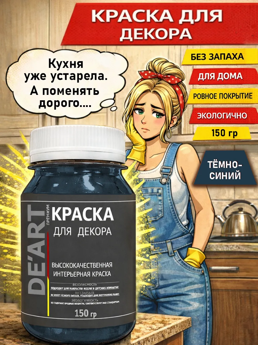 Краска для декора и мебели 150гр темно-синий фото 7