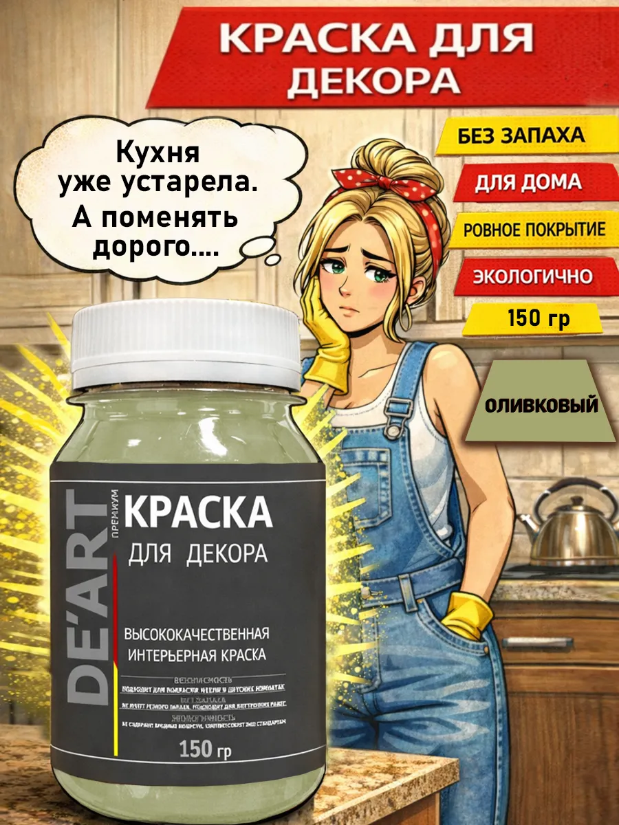Краска для декора и мебели 150гр оливковый
