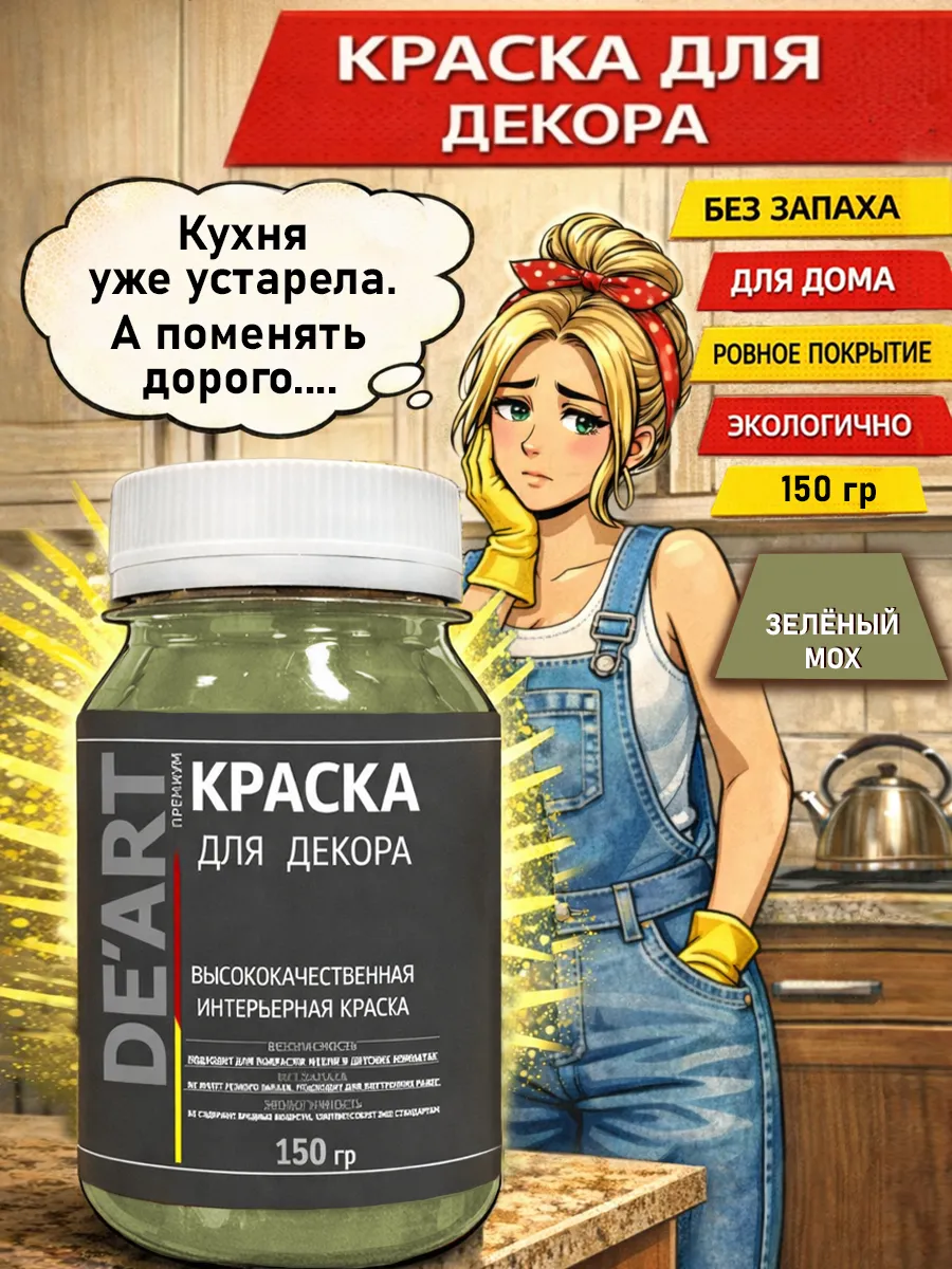 Краска для декора и мебели 150гр зеленый мох