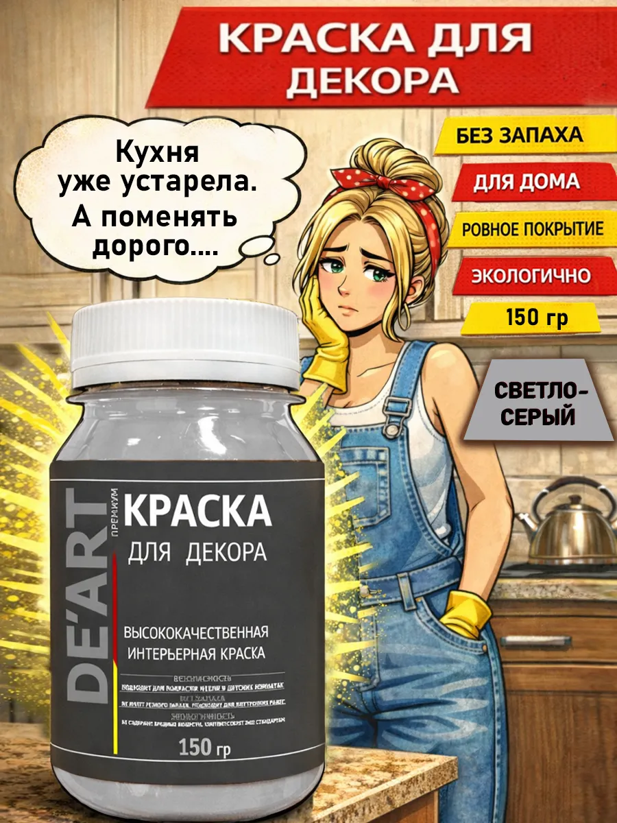 Краска для декора и мебели 150гр светло-серая