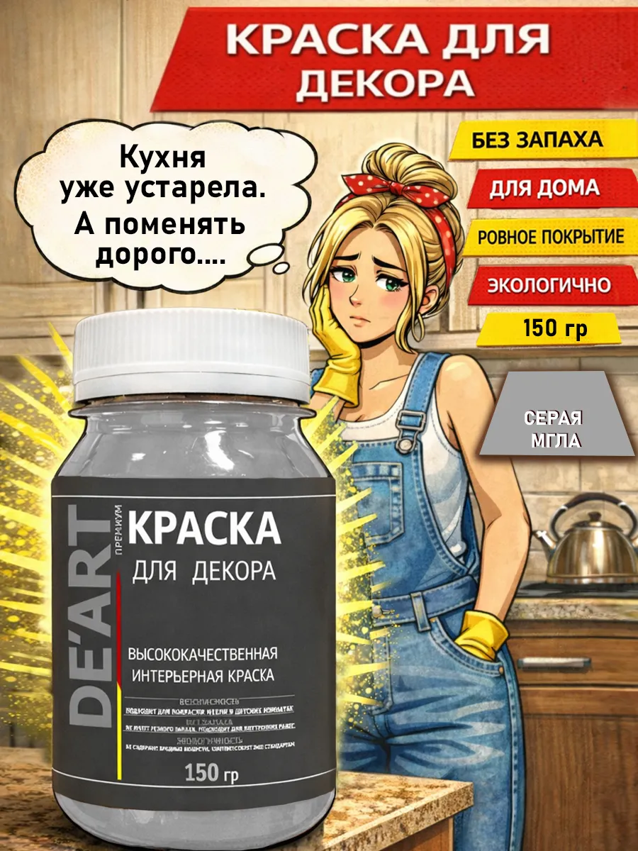 Краска для декора и мебели 150гр серая мгла