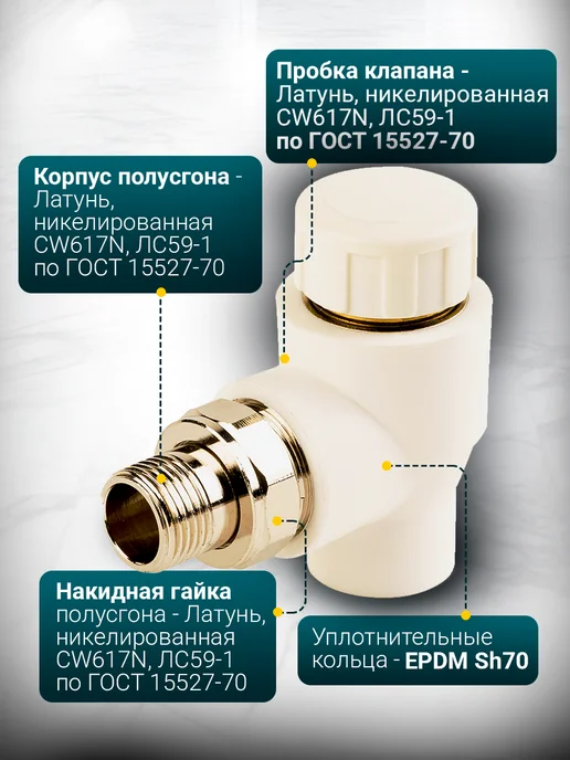 RTP Клапан термостатический для радиатора D20 mm x G1 2" угловой, белый, фото 2