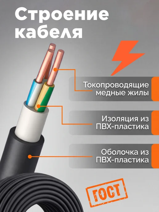 Кабель силовой ВВГ-Пнг(А) 3х1.5 (50м), 3x1.5, 50 м, фото 2