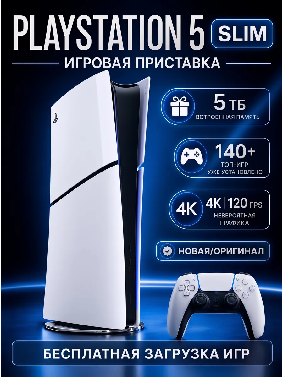 PlayStation 5 Slim без дисковода прошитая 5 ТБ 140 игр