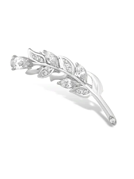 Серебряное облако Серебряная брошь Веточка с фианитами, серебро 925 пробы, серебристый, фото 2