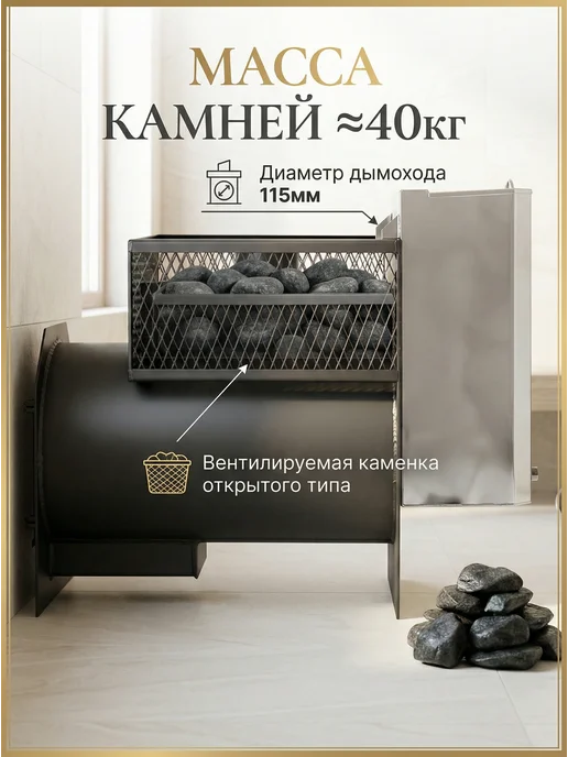 Печь для бани дровяная с чугунной дверцей, стальная, вариант, фото 2