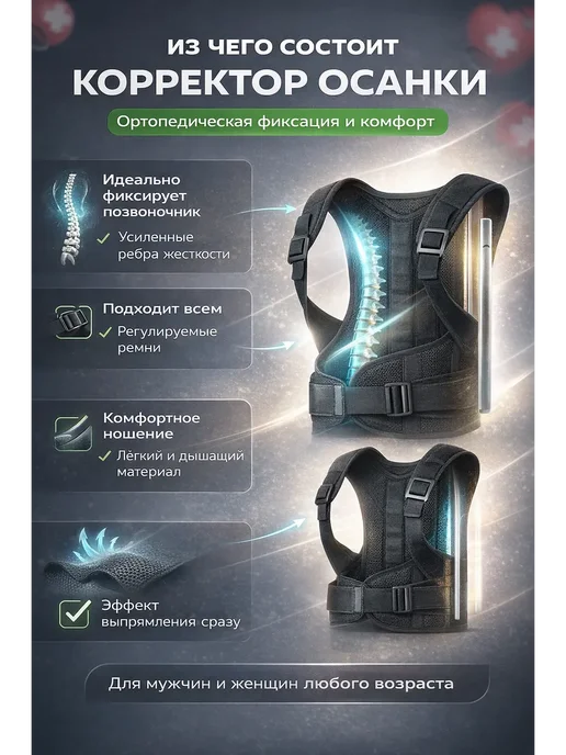 нисо корректор осанки для спины мужской, черный, фото 2