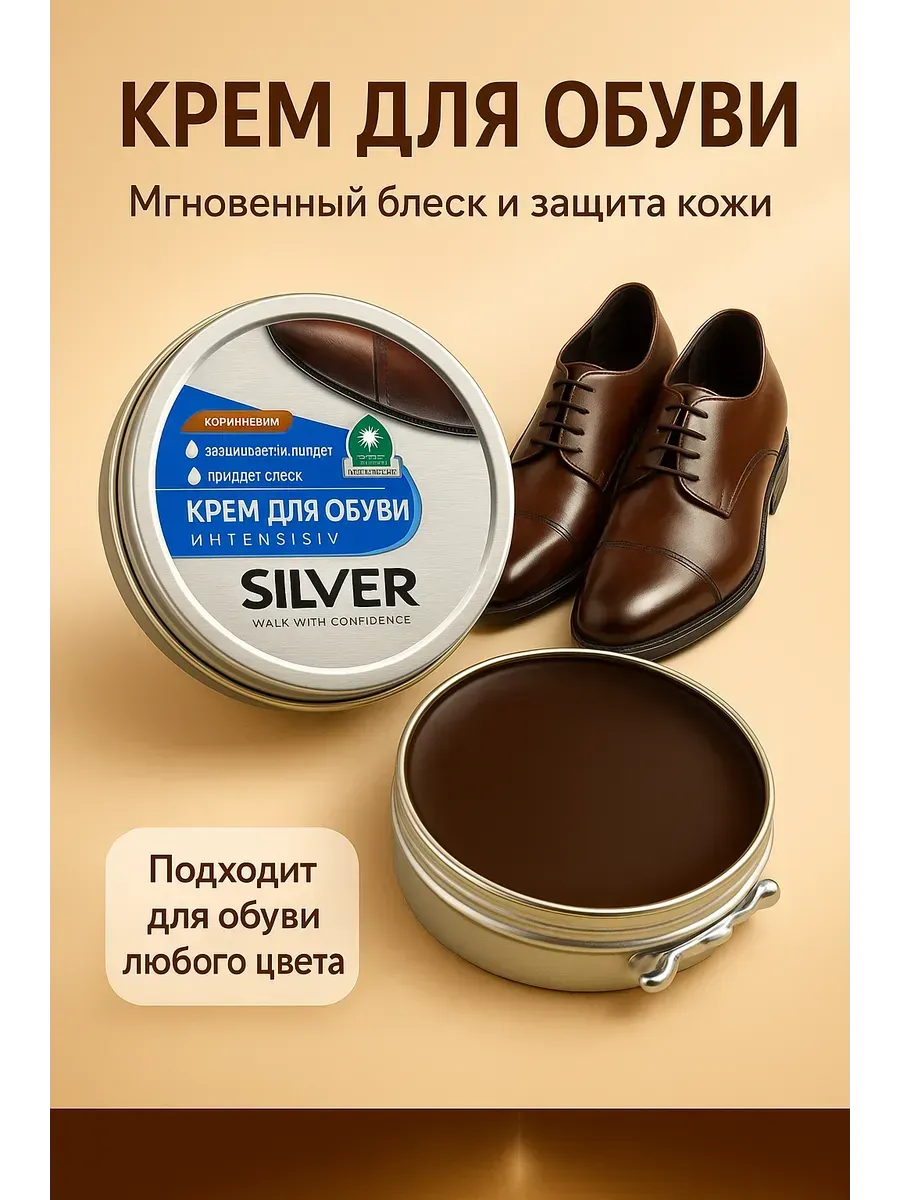 Крем для обуви коричневый -воск для блеска кожи