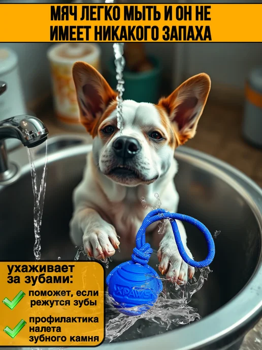 XPAWS Мячик для собак на веревке, синий, фото 5